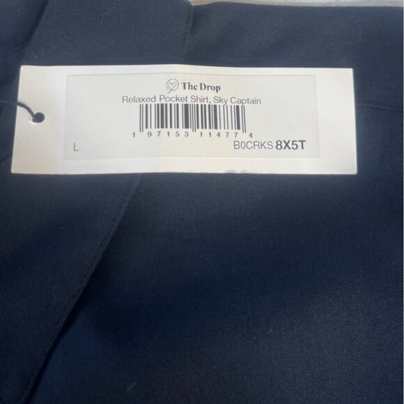 The Drop Relaxed Pocket Shirt Button Front Womens Large Blue New - Picture 9 of 10